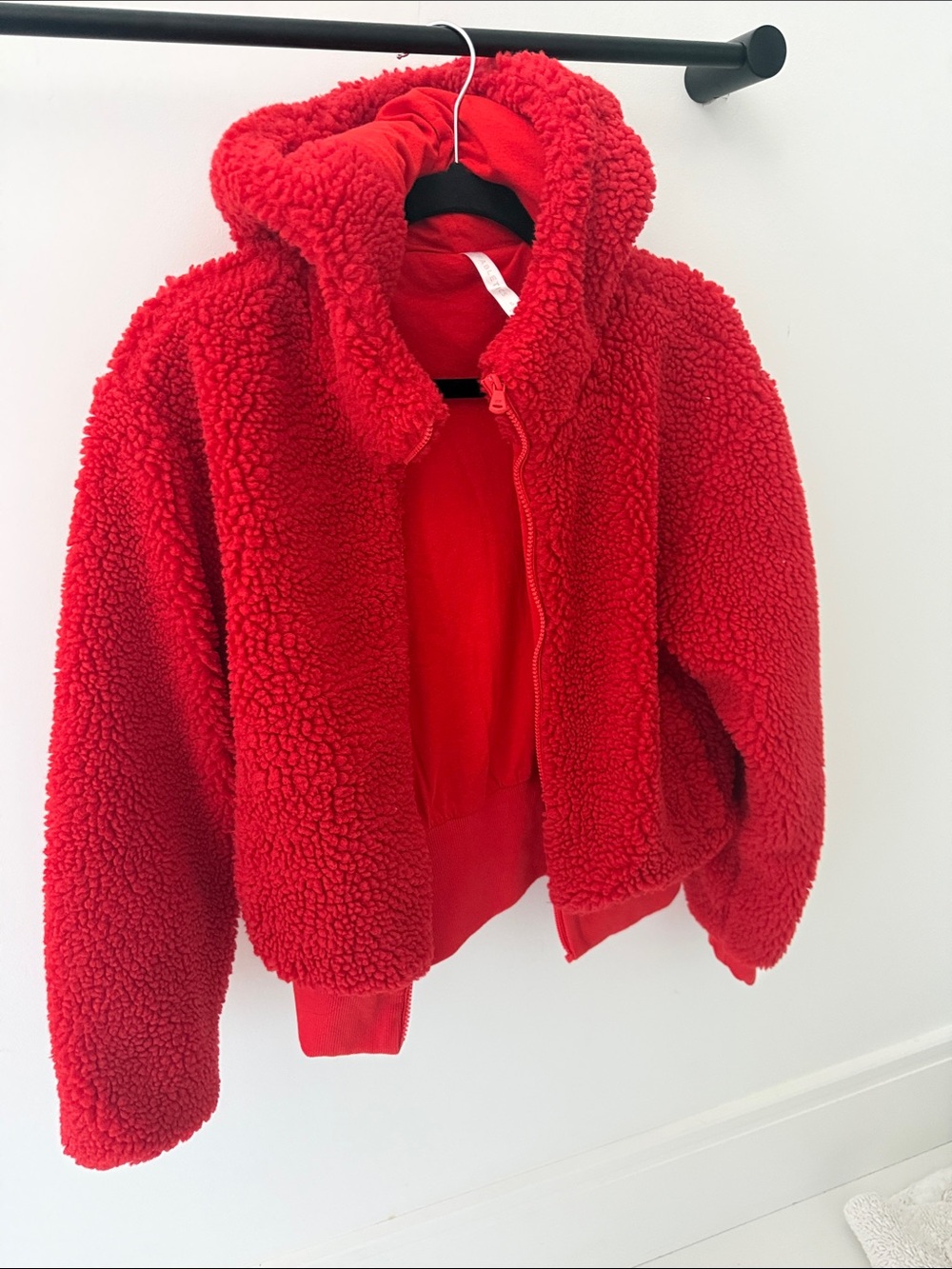 Red Fabletics Sherpa Hooded Jacket